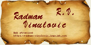 Radman Vinulović vizit kartica